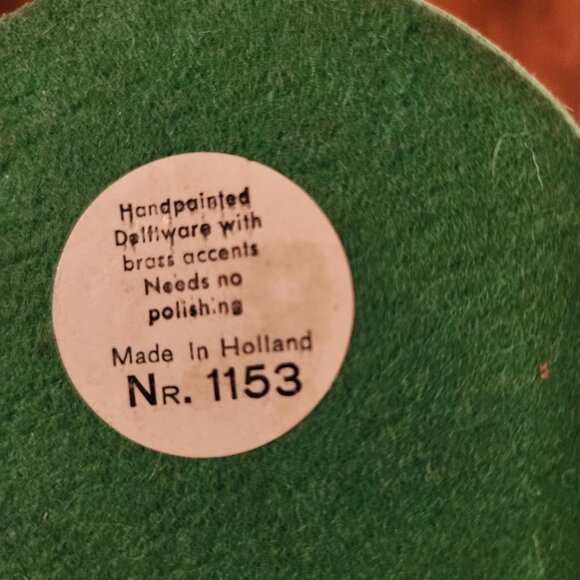 Vintage Hand painted Delftware Vase With Brass Accents MCM Boho - Picture 5 of 7